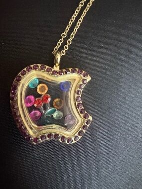 Gold Apple-Shaped Multi-Gem memorial Pendant Necklace - Unbranded